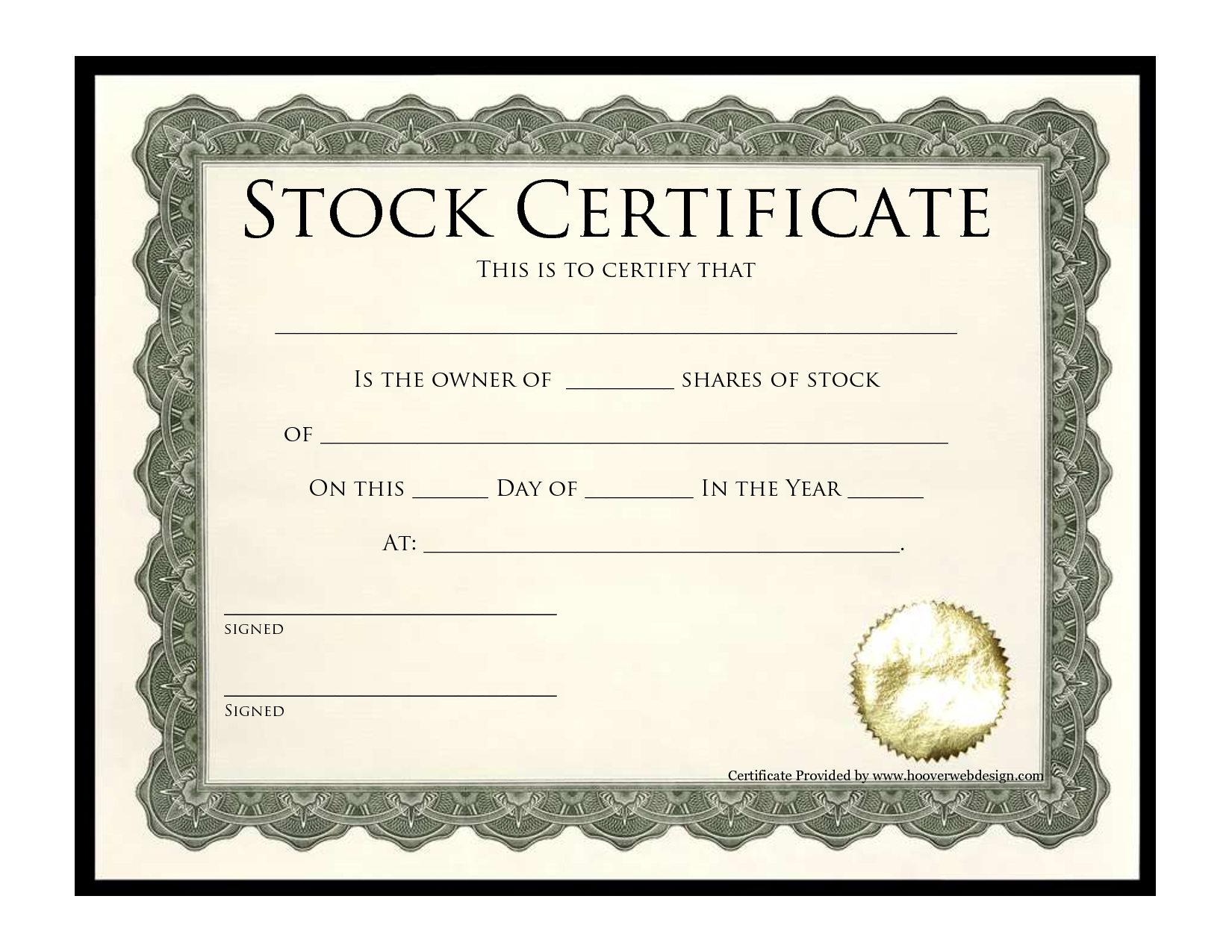 Template for Share Certificate
