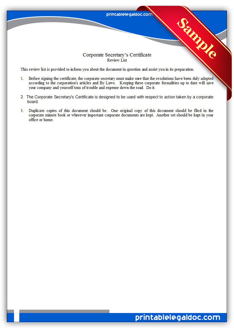 Corporate Secretary Certificate Template
