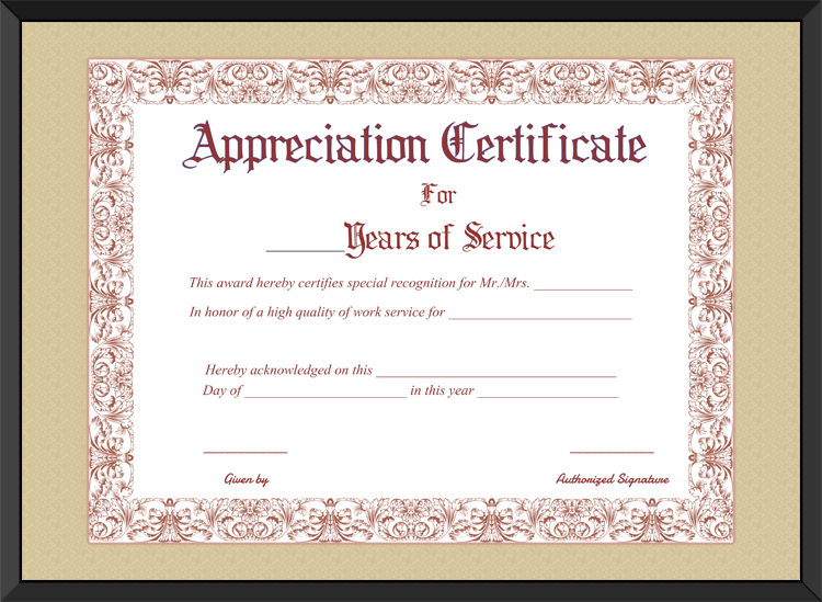 Recognition Of Service Certificate Template