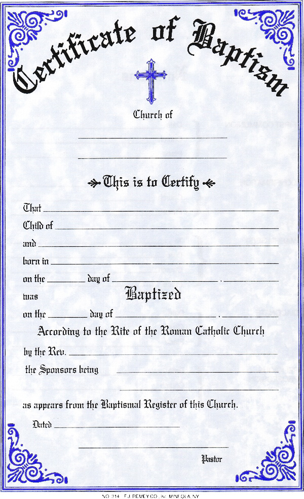 Roman Catholic Baptism Certificate Template 9
