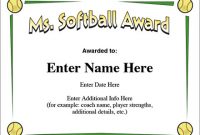 Softball Award Certificate Template 8