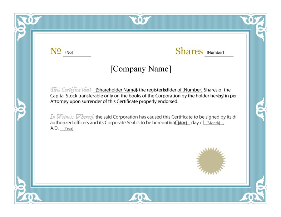Template Of Share Certificate