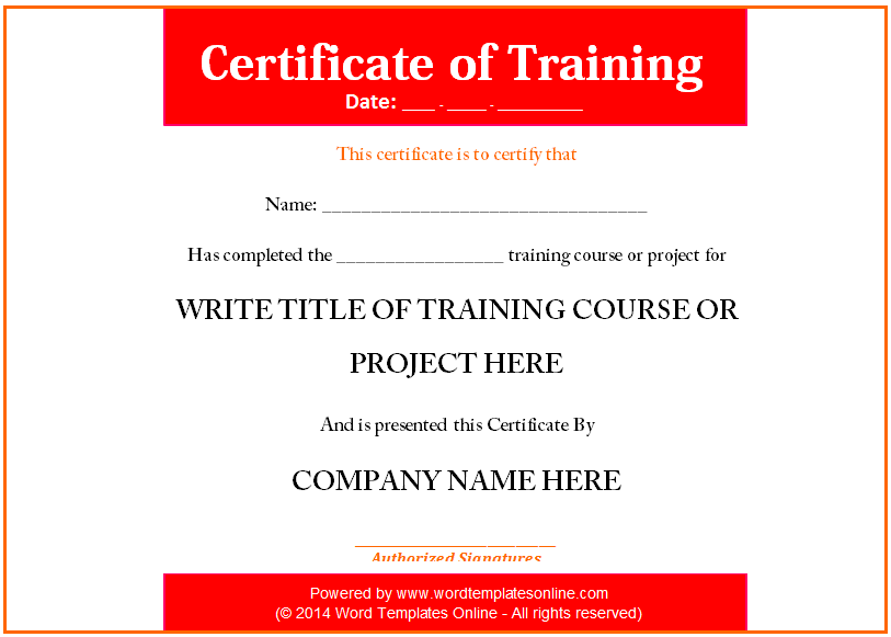 Training Certificate Template Word Format