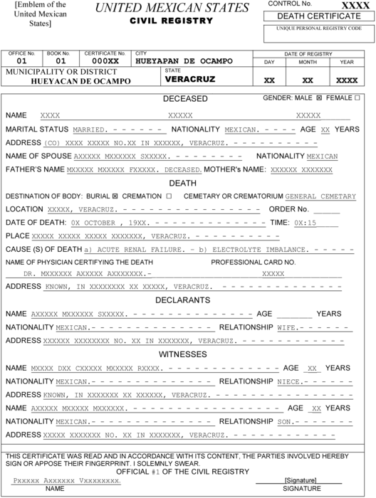 Death Certificate Translation Template