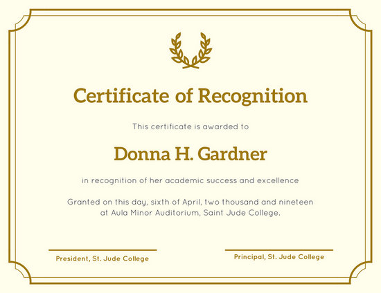 Sample Certificate Of Recognition Template