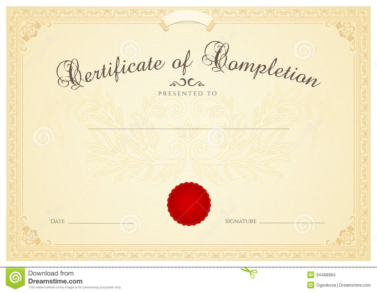 Certificate / Diploma Background Template. Floral Stock Vector within Certificate Scroll Template