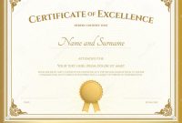 Certificate Of Excellence Template With Gold Border Stock Vector regarding Free Certificate Of Excellence Template
