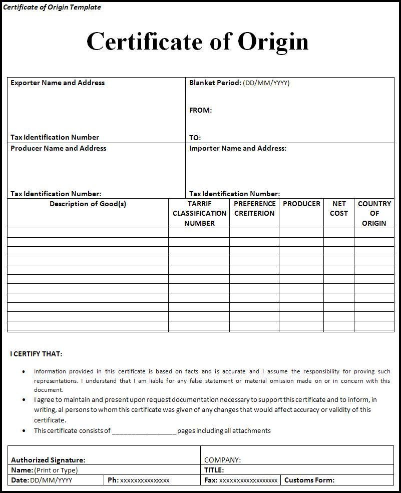Certificate Of Origin Form | Printableform | Certificate Of Origin regarding Certificate Of Origin Form Template