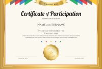 Certificate Of Participation Template With Gold inside Certification Of Participation Free Template