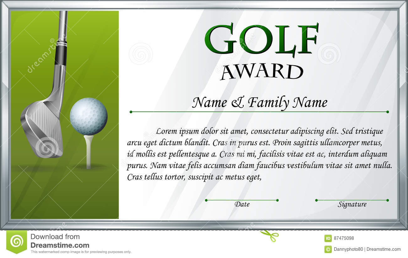Certificate Template For Golf Award Stock Vector - Illustration Of with Golf Certificate Template Free