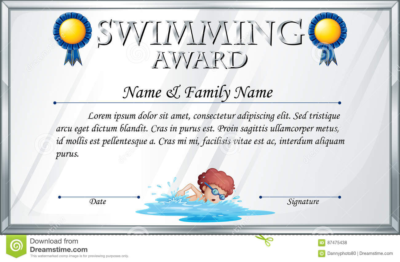 Certificate Template For Swimming Award Stock Vector - Illustration in Swimming Award Certificate Template