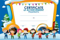 Certificate Template With Children In Winter regarding Certificate Of Achievement Template For Kids