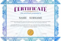 Certificate Template With Guilloche Elements. Blue Diploma Border.. intended for Validation Certificate Template