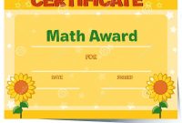 Certificate Template With Sunflowers In Background Stock Vector inside Math Certificate Template