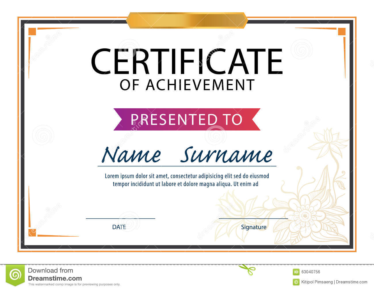 Certificate Template,diploma Layout,a4 Size Illustration 63040756 throughout Certificate Template Size