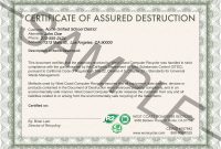 Certifications / Insurance | W C Computer Recycler, Inc. within Destruction Certificate Template