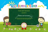 Colorful Kids Summer Camp Diploma Certificate Template In Cartoon.. within Summer Camp Certificate Template