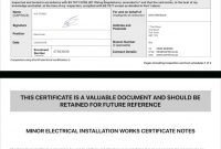 Electrical Certificate – Example Minor Works Certificate – Icertifi for Electrical Minor Works Certificate Template