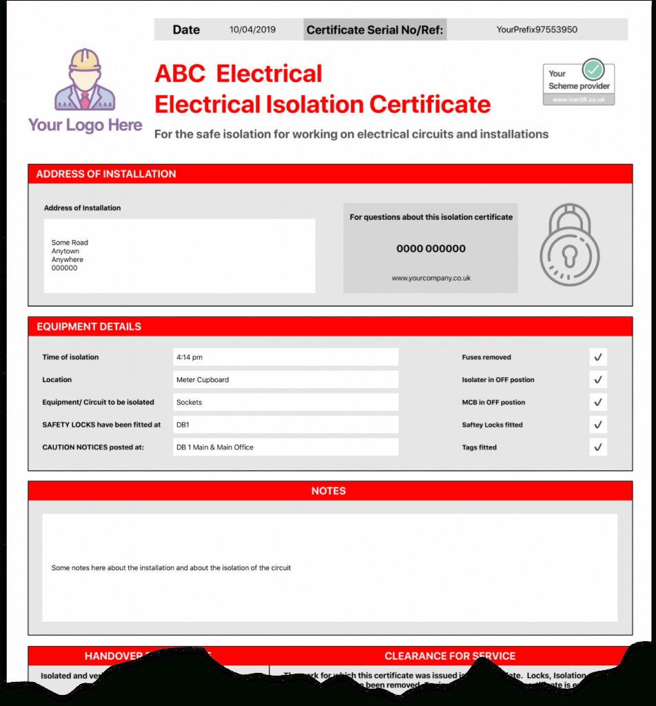 Electrical Isolation Certificate | Send Unlimited Certificates intended for Electrical Isolation Certificate Template