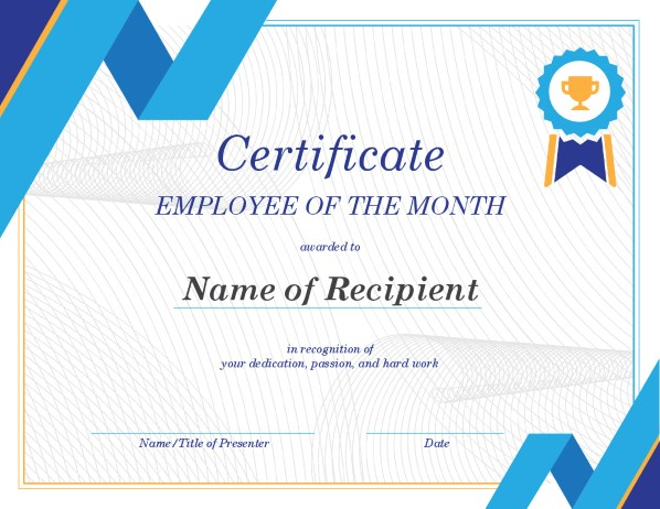 Employee Of The Month Certificate for Employee Of The Month Certificate Template