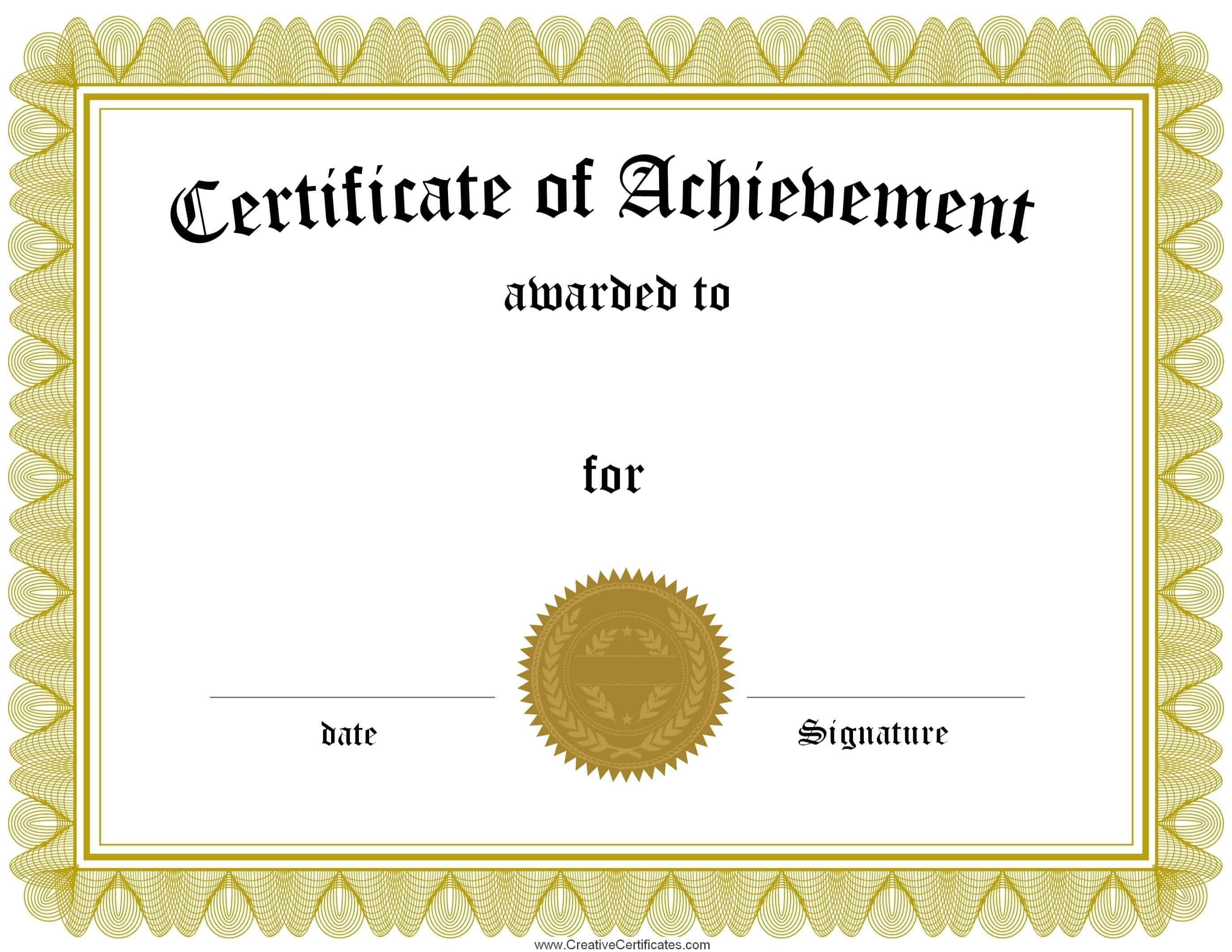 Free Customizable Certificate Of Achievement with Free Printable Certificate Of Achievement Template