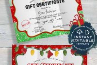 Gift Certificate Template, Editable Gift Certificate From Santa throughout Christmas Gift Certificate Template Free Download