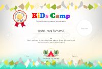 Kids Summer Camp Diploma Or Certificate Template Award Ribbon.. inside Summer Camp Certificate Template