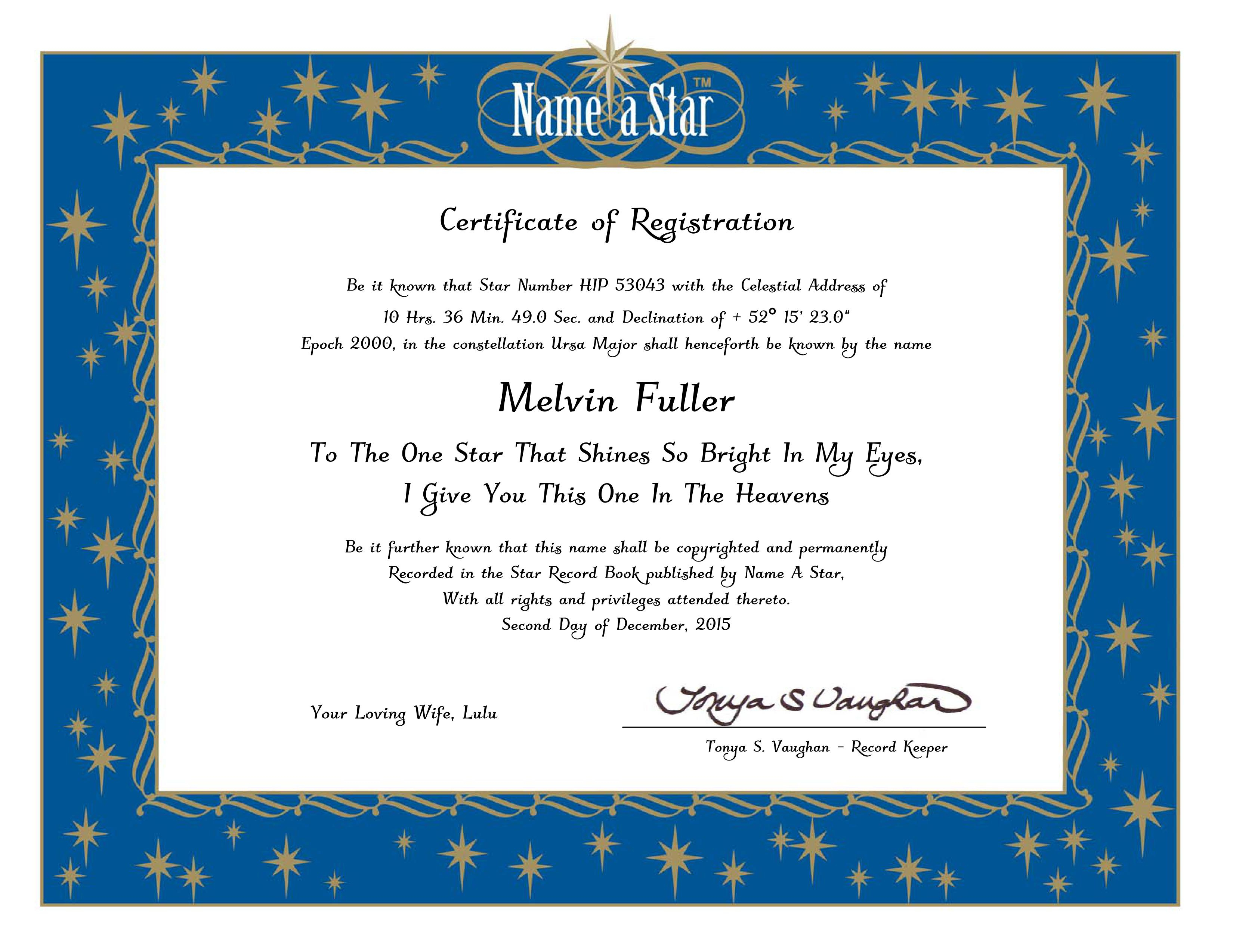 Name A Star Instant Certificate - Buy And Name A Star | Name A Star regarding Star Naming Certificate Template