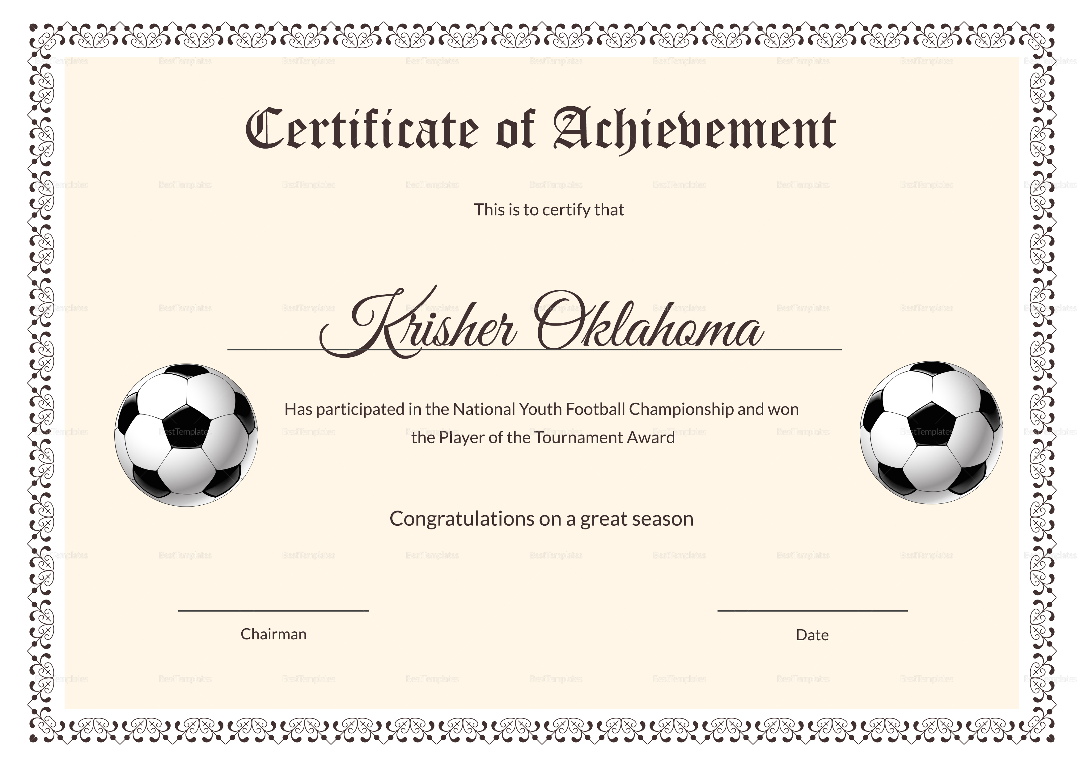 National Youth Football Certificate Template with regard to Football Certificate Template