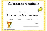 Outstanding Spelling Award Printable Certificate Pdf Picture | Pta for Spelling Bee Award Certificate Template