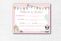 Pet Adoption Certificate, Printable, Dog Birthday Party, Adopt A Pet, Puppy  Adoption, Girl, Vet, Instant Download, Digital, Decor within Pet Adoption Certificate Template