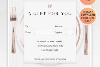Restaurant Fillable Gift Certificate Template, A Gift For You, Gift  Voucher, Gift Certificate Printable, Pdf, Dining Voucher Template with regard to Restaurant Gift Certificate Template