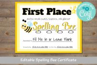 Spelling Bee Award Certificate, For School, For Classroom, For District intended for Spelling Bee Award Certificate Template