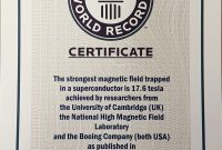 Strongest Magnetic Field Trapped In A Superconductor Is A Guinness with regard to Guinness World Record Certificate Template