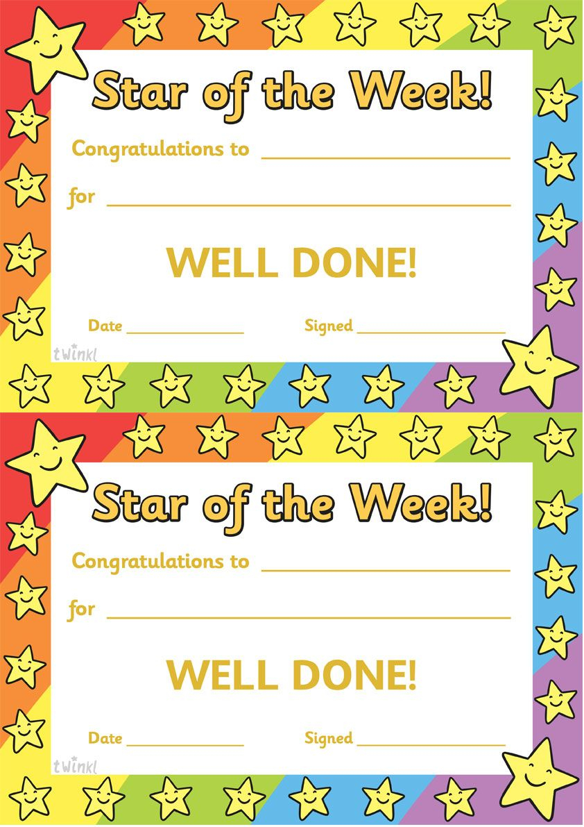 Twinkl Resources &gt;&gt; Star Of The Week &gt;&gt; Thousands Of Printable intended for Star Of The Week Certificate Template