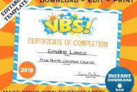 Vbs Vacation Bible School Certificate Of Completion Editable Template  Printable throughout Vbs Certificate Template