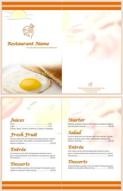 11 Free Sample Breakfast Menu Templates - Printable Samples pertaining to Breakfast Menu Template Word