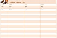 Dinner Party List With Menu regarding Menu Checklist Template