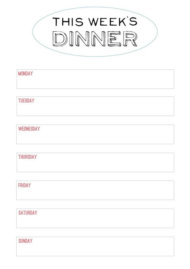 Family Style Dinner – Printable Menu | Meal Planner throughout Weekly Dinner Menu Template