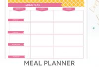 Menu Plan, Weekly Meal Planning Template Printable – Editable Pdf –  Breakfast, Lunch, Dinner Planner regarding Weekly Menu Planner Template Word
