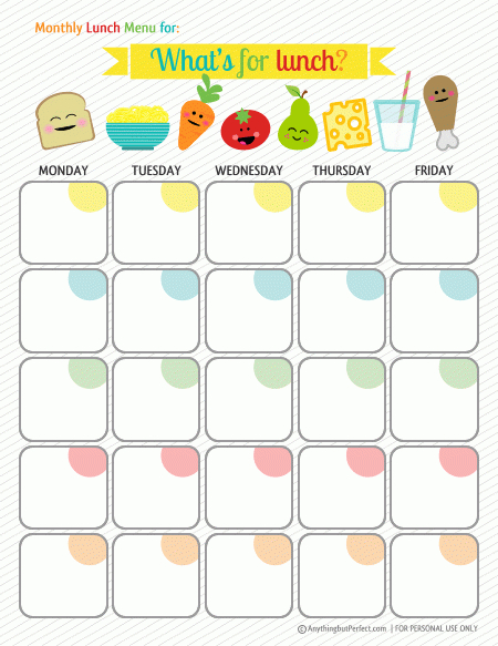 Monthly Lunch Planner (Mit Bildern) | Mittagsmenü within School Lunch Menu Template