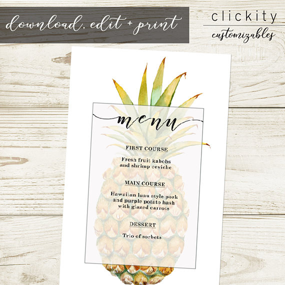 Pineapple Hawaiian Luau Menu Template - Download, Edit in Hawaiian Menu Template