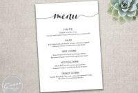 Printable Black Menu Template – Calligraphy Style Script with regard to Free Wedding Menu Template For Word