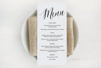 Printable Wedding Menu Template, Editable Text And Color intended for Menu Template For Pages