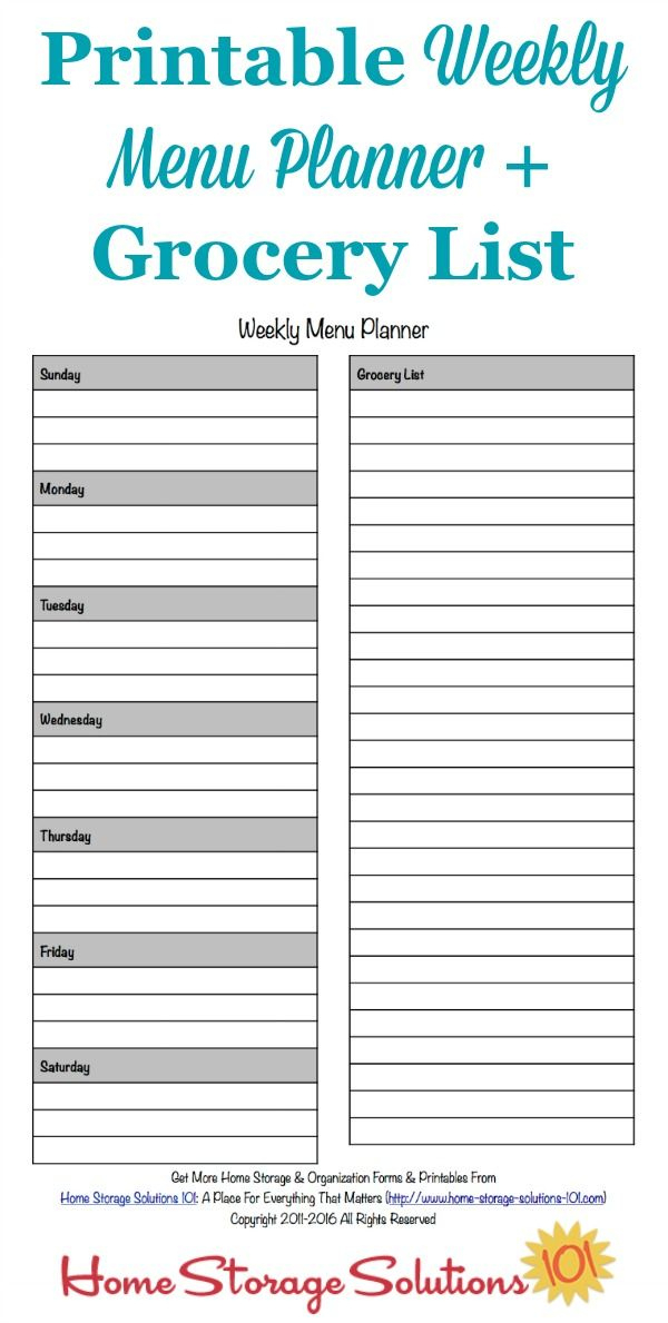 Printable Weekly Menu Planner Template Plus Grocery List inside Menu Planner With Grocery List Template