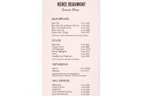 Sequin Gold Pink Salon Price List Service Menu | Zazzle inside Salon Service Menu Template