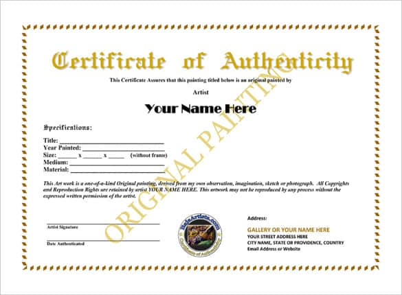 12+ Certificate Of Authenticity Templates – Word Excel Samples for ...