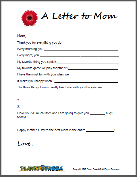 A Letter To Mom - Cute, Printable Template For Kids To Write in Mother&amp;#039;s Day Letter Template
