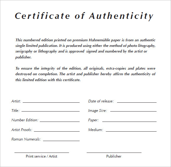 Certificate Of Authenticity Templates - Word Excel Pdf Formats inside Letter Of Authenticity Template