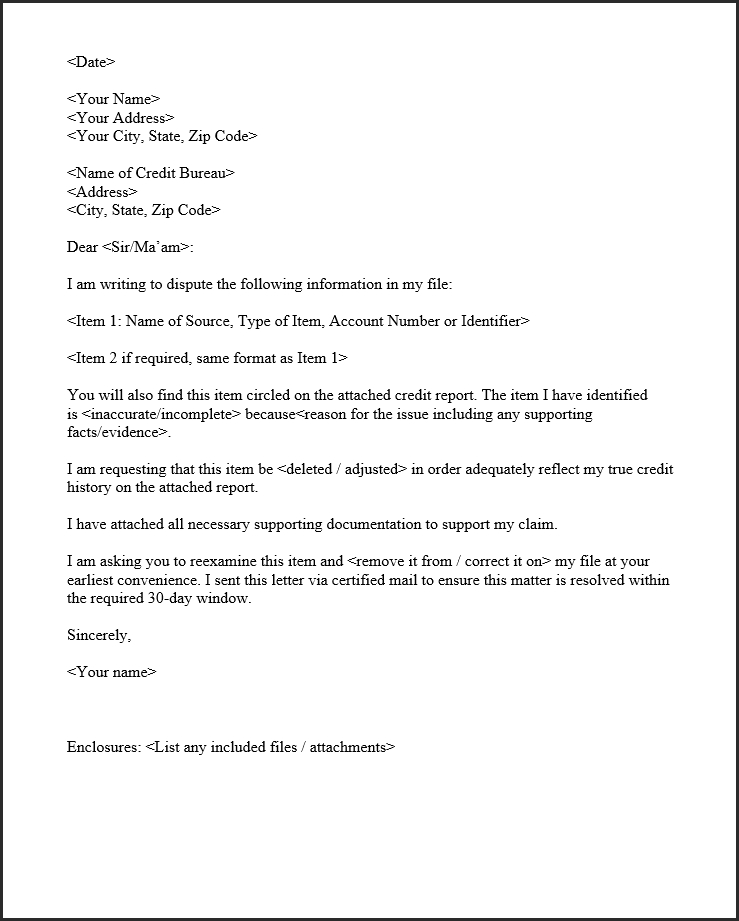 Credit Dispute Sample Letter | 2020's Updated Template inside Dispute Letter To Creditor Template